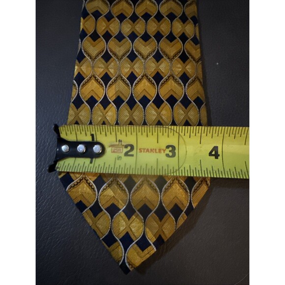 Ermenegildo Zenga Men’s Gold Blue Geometric Printed 100% Silk Tie 4” Italian EUC - Picture 7 of 9
